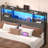 Storage Headboard with LED Lights, Bookcase Headboard with Charging Station-1740395105-1740395106