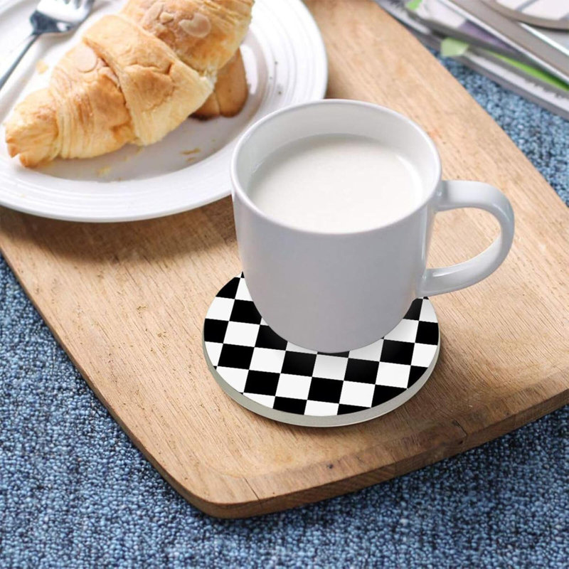 4 sous-verres avec support, sous-verres en céramique à motif à carreaux, ensemble de sous-verres absorbants convenant à des types de tasses, sous-verres pour table basse