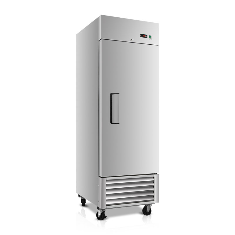 Réfrigérateur commercial 27 po à porte simple en acier inoxydable, 23 pi³, thermostat numérique à DEL à dégivrage automatique