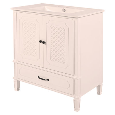 Meuble-lavabo 30 po avec lavabo style rétro, espace de rangement multifonctionnel, tablette de porte, porte à fermeture en douceur