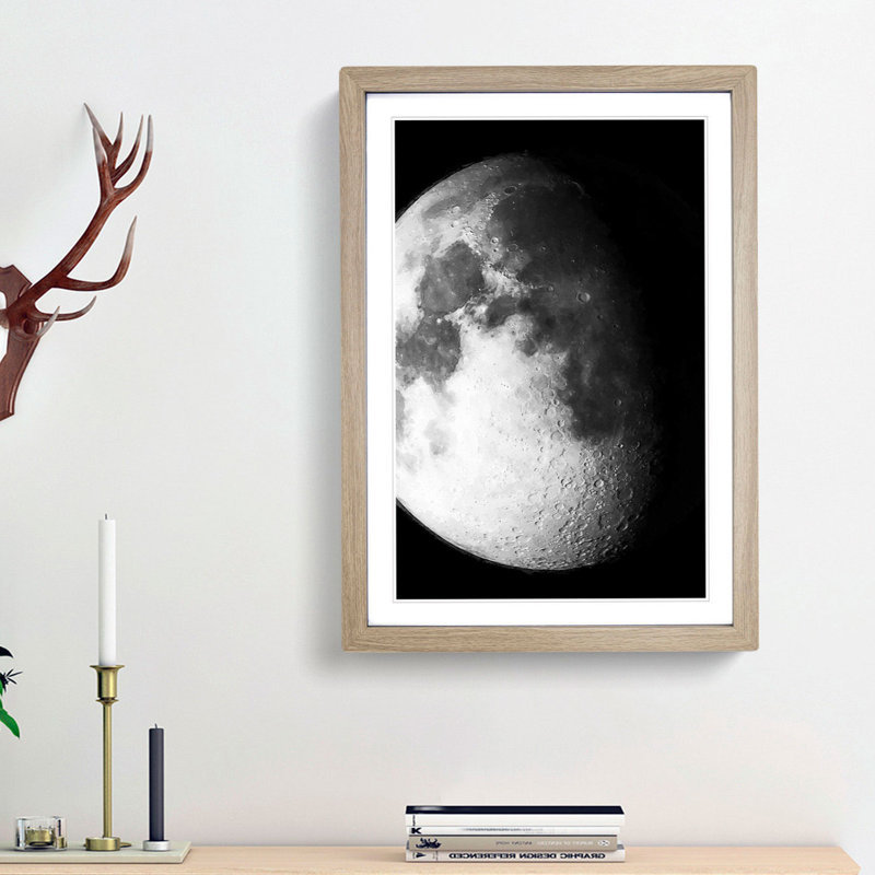 Moon Craters - Picture Frame Graphic Art Print, 65cm H x 48cm W x 2cm D, Oak Framed