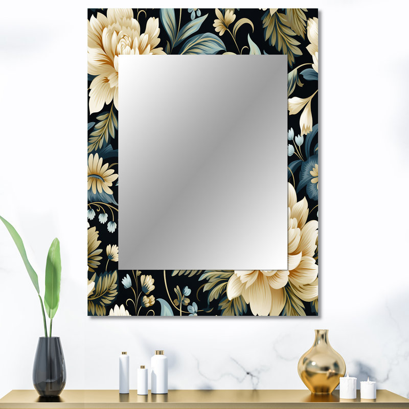 Aleashia Tribal Green Damask Accents - damask  Decorative Mirror, Boho Wall Mirror, Printed Metal Art, 40" x 30"