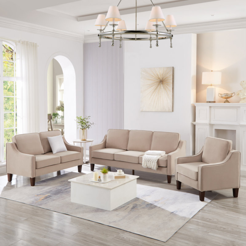 Canapé Vallen, Velours taupe,  H 34,25 po x l 74 po x P 29 po, 3