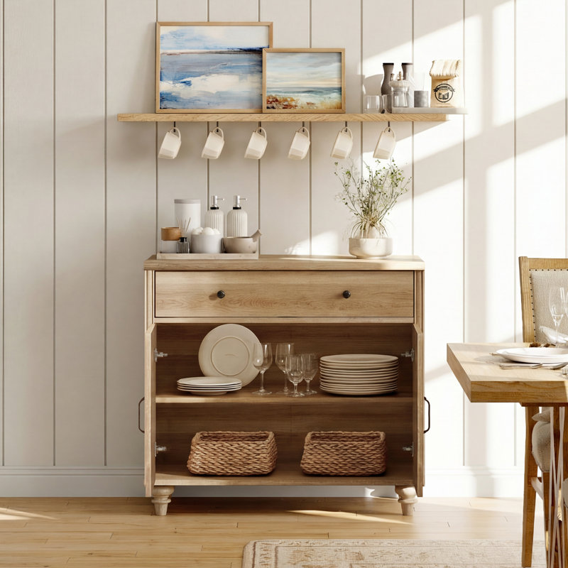 Meuble télé pour téléviseur de 43 po ou moins en bois massif et manufacturé Corretta, Porte de bois, Chêne