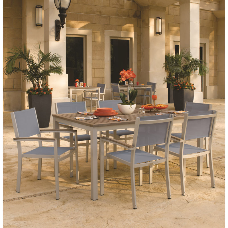Travira Stacking Patio Arm Chair, Titanium Basketweave, Flint, Tekwood vintage