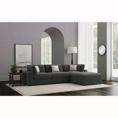 Rhette Charcoal 4-Piece Upholstered Sectional With Ottoman