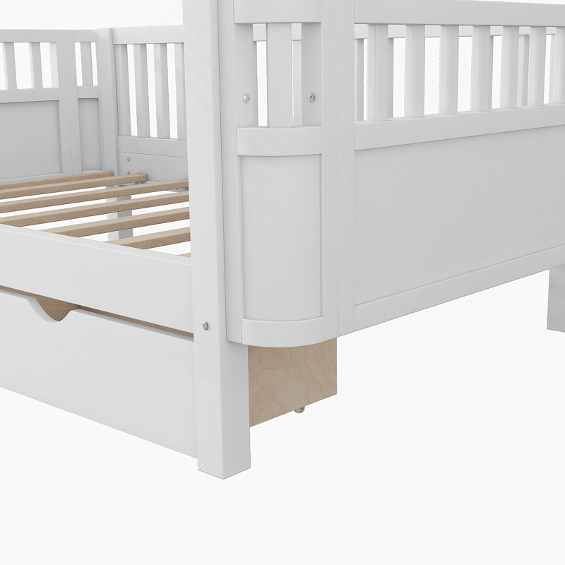 Lit plateforme en bois avec tiroirs de rangement, lit à profil bas avec rails, Simple, Blanc
