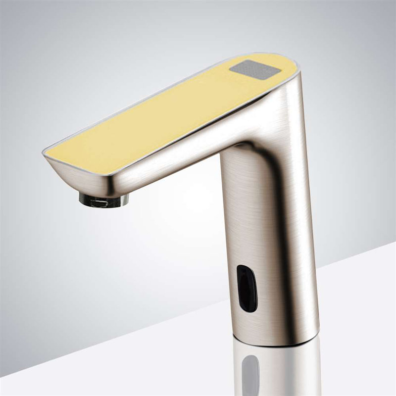 BathSelect Digital Display Bathroom Sensor Faucet – Touchless Chrome Finish with Temperature Display, Chrome/Yellow