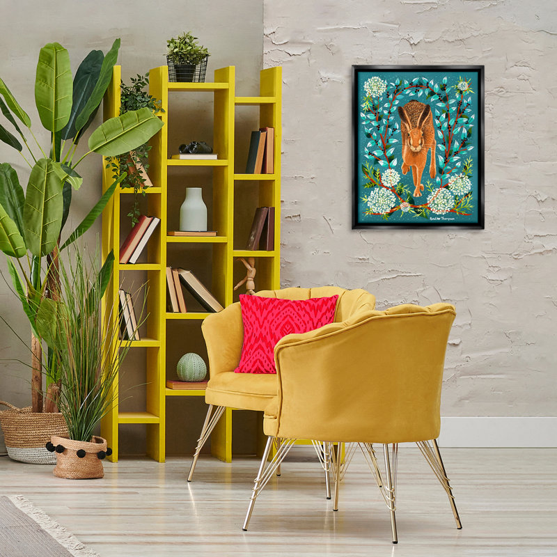 Art mural sur toile flottant Hare & Huckleberries par Renee Thompson, H 21 po x l 17 po, Cadre flottant noir de jais