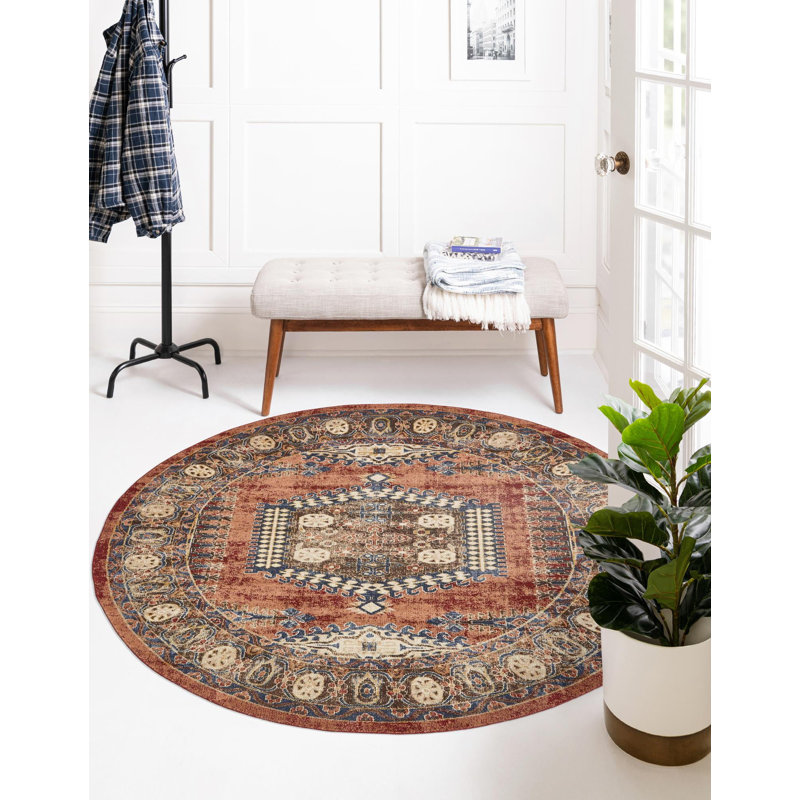 Tapis oriental terre cuite Vern, Rond 8 pi, Terracotta