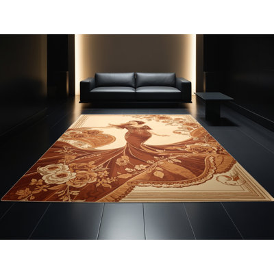 Tapis floral brun et beige lavable à la machine Brentwood