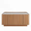 Table basse de 31,5 pouces carrée avec tiroirs de rangement, table basse moderne en bois avec plateau en verre, tables de centre de table de thé pour le bureau de salon, noyer