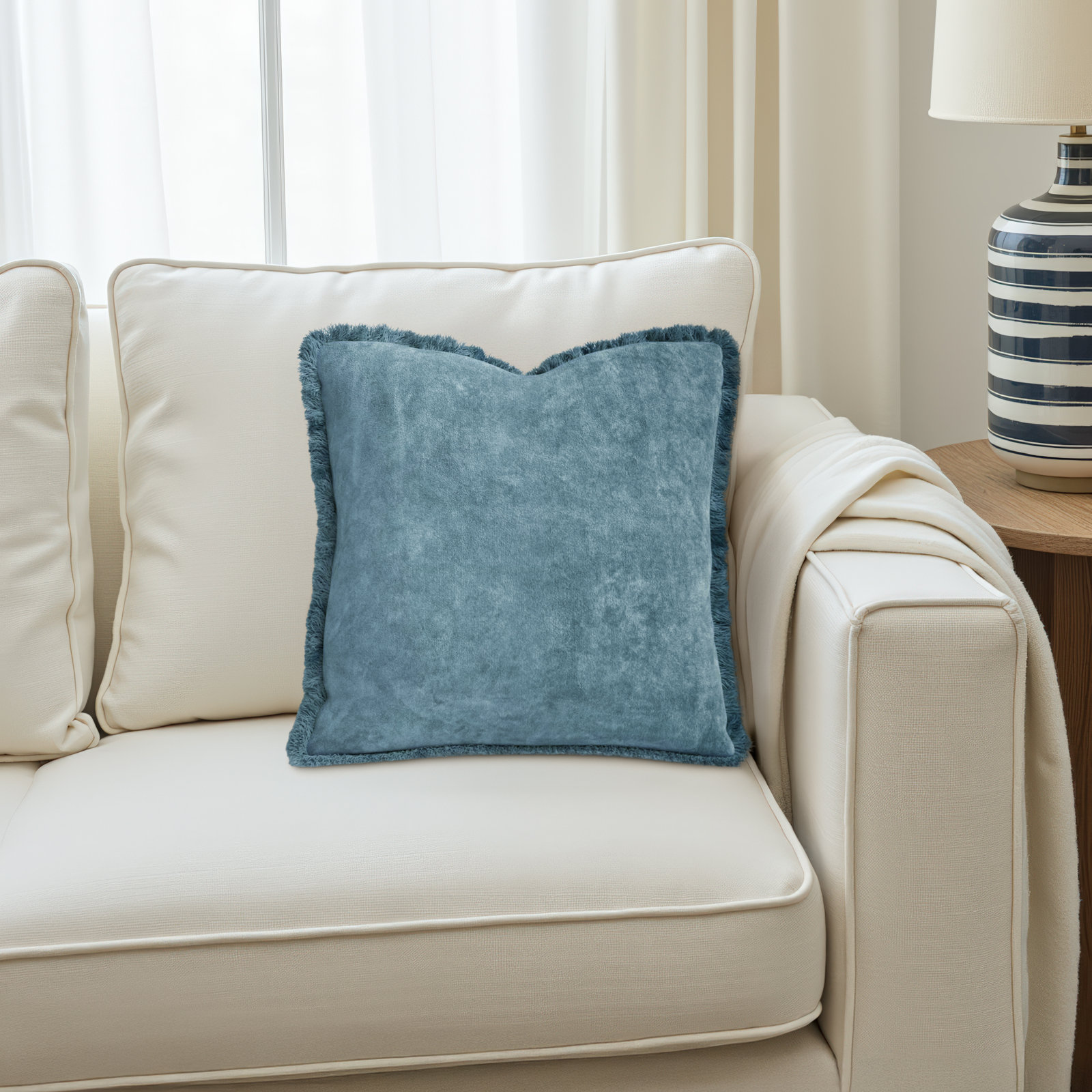 Steph Cotton Pillow Cover, 20" x 20", Polyester/Polyfill, Denim