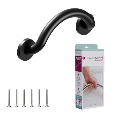 Tablette de coin PLUS 14 po en noir mat, barre d'appui pour la sécurité de la baignoire et de la douche (capacité de 500 lb)