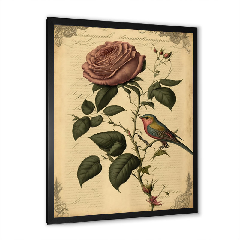 Victorian Retro Rose III - reproduction d'art sur toile, Impression noire sur toile encadrée, H 40 po x l 30 po x P 1,5 po