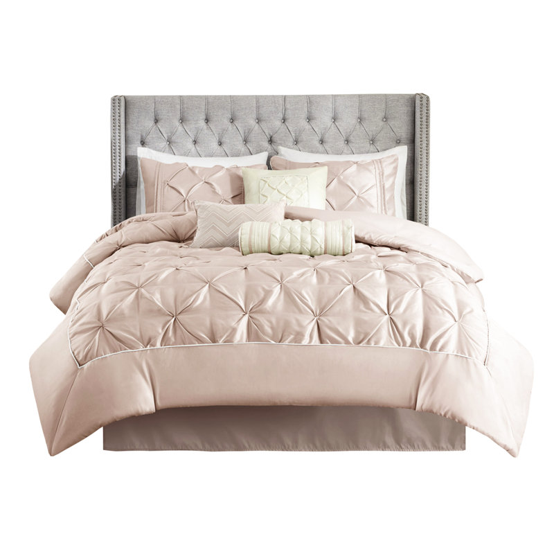 7 Piece Blush Comforter King - Beautiful Pattern Includes Comforter, Shams, Pillows, Bed Skirt Machine Washable Size Elegant Decoration