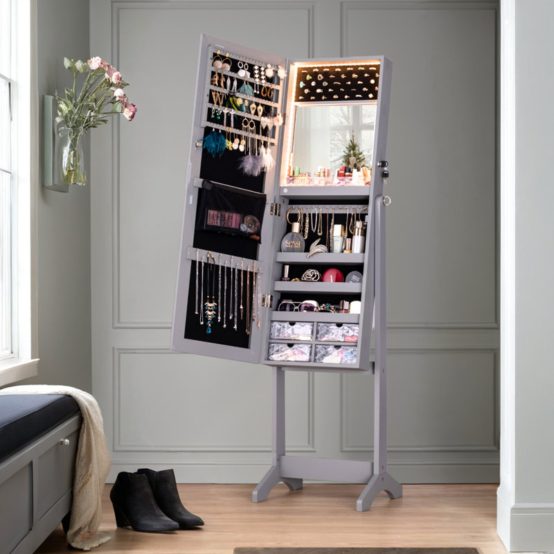 Armoire à bijoux avec miroir Marquisia, Gris
