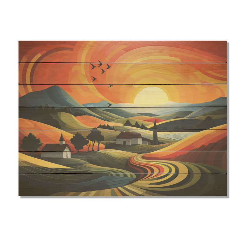Minimaliste Indiana Farm Countryside I - granges sur bois, H 30 po x l 40 po
