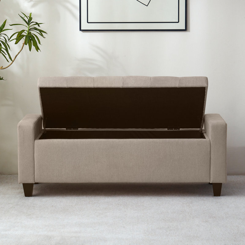 Banc de rangement rembourré en polyester 48,8 po, Kaki