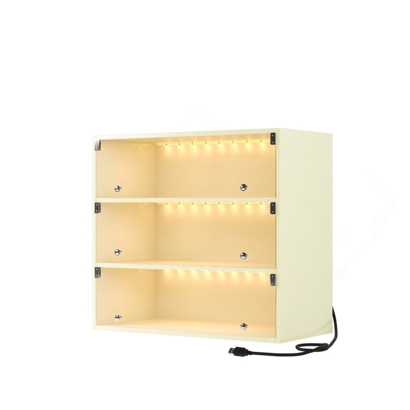 Boîte à chaussures à DEL avec trois couches et portes en verre, Blanc cassé