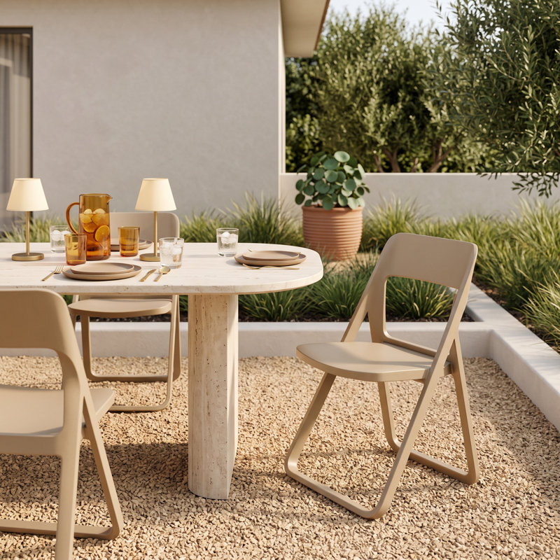 Armo Folding Patio Dining Side Chair, Taupe