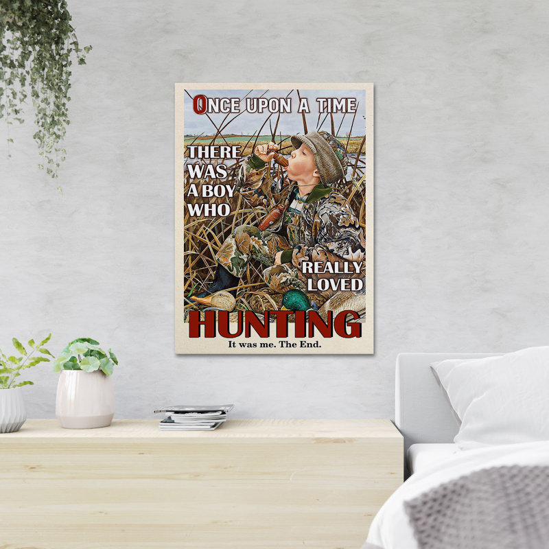 «Boy Hunting By River» - Il était une fois un garçon qui aimait vraiment la chasse - 1 pièce, reproduction d'art graphique sur toile tendue