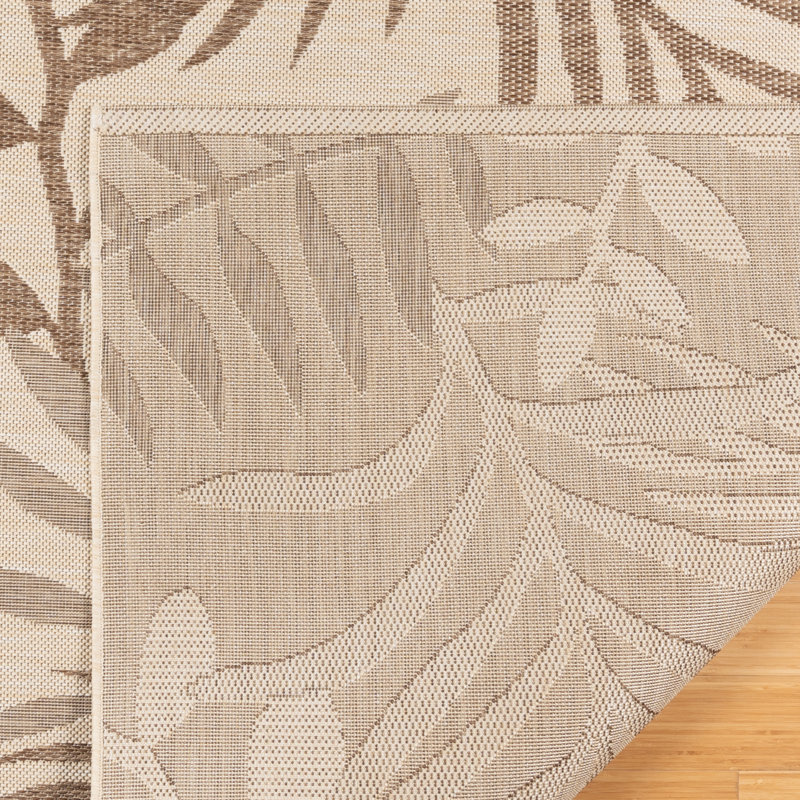 Tapis d'intérieur / extérieur en polypropylène tissé à plat à motif floral beige sable brun clair Solterra Tula