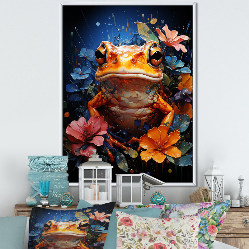 «Expressionist Flower Frog» sur impression sur toile, H 44 po x l 34 po x P 1,5 po, Cadre flottant blanc