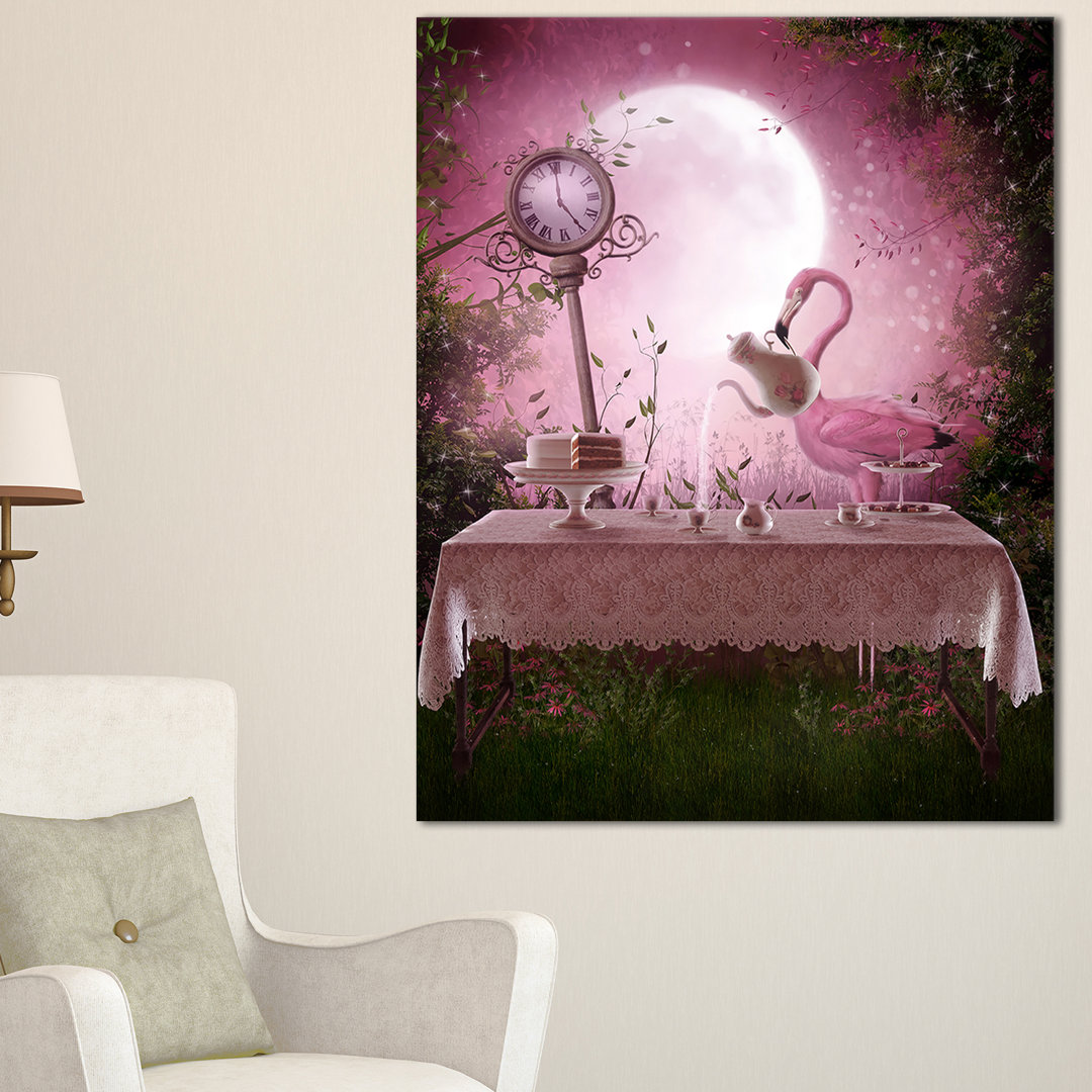 " Fantasy Garden With A Flamingo " Ebern Designs 