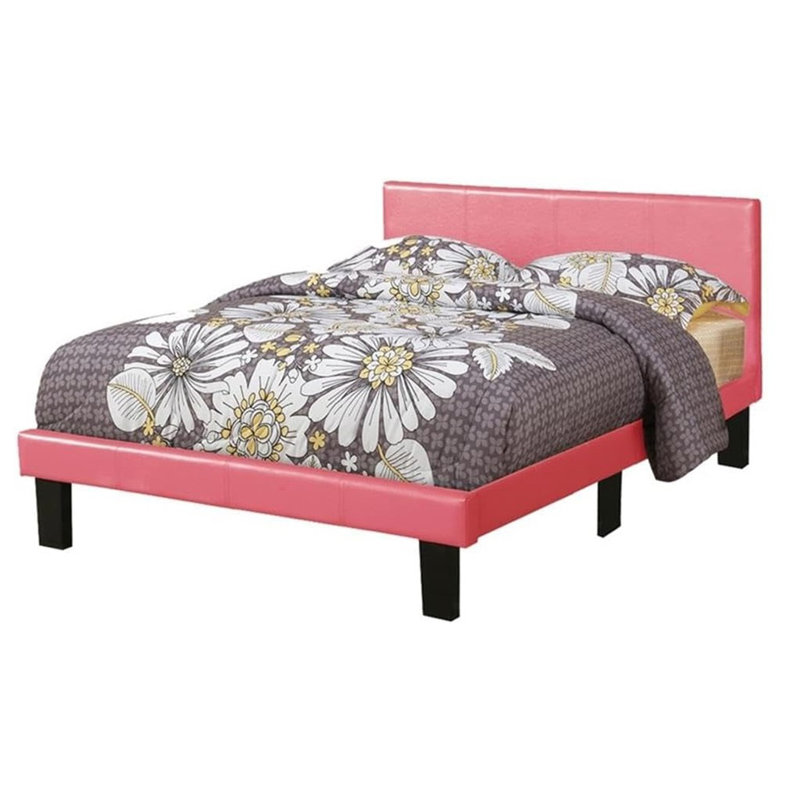 Cadre de lit simple et simple en similicuir avec lattes en bois