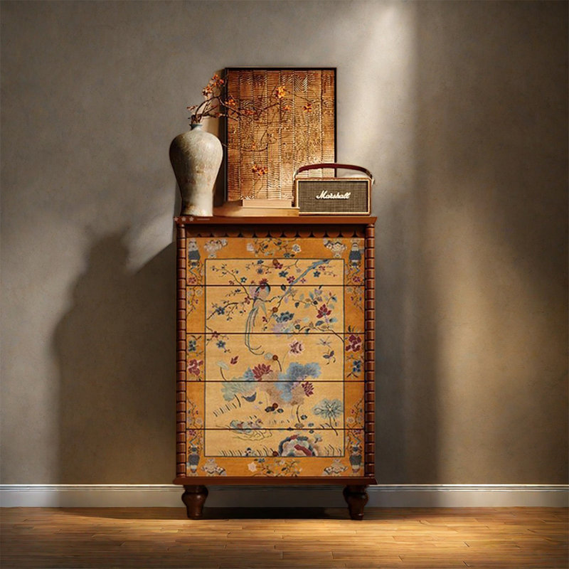Five Drawer Pine Storage Cabinet, Walnut