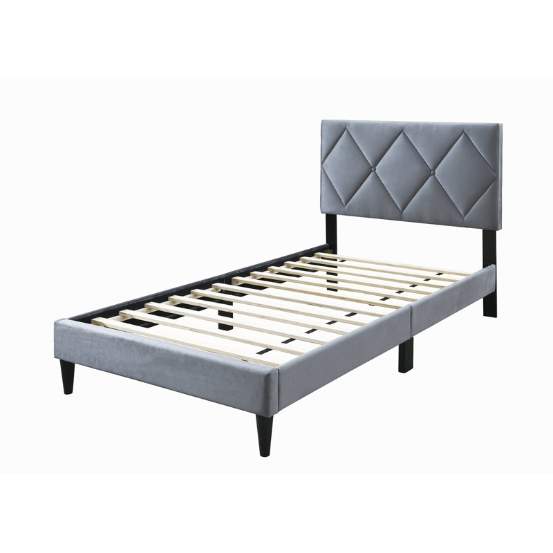 Griseldis Upholstered Unfinished Slat Bed, Gray, Full