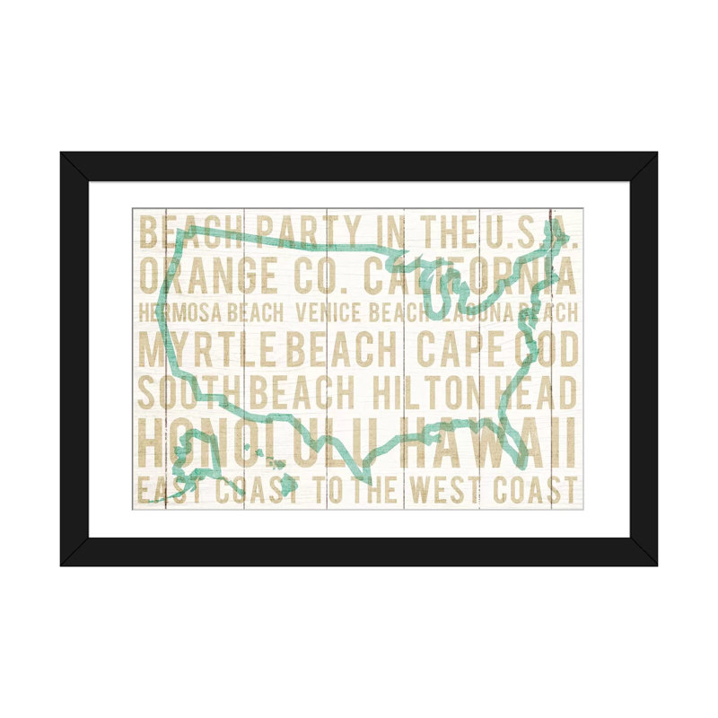 «Bon Voyage Series: USA» par Michael Mullan, reproduction d'art sur toile tendue, Papier avec cadre noir, Blanc