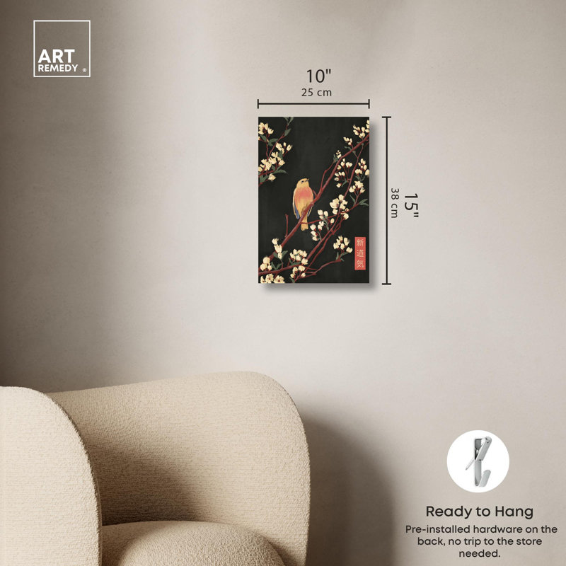 Retro Japanese Art Bird in Blossom Canvas Print
