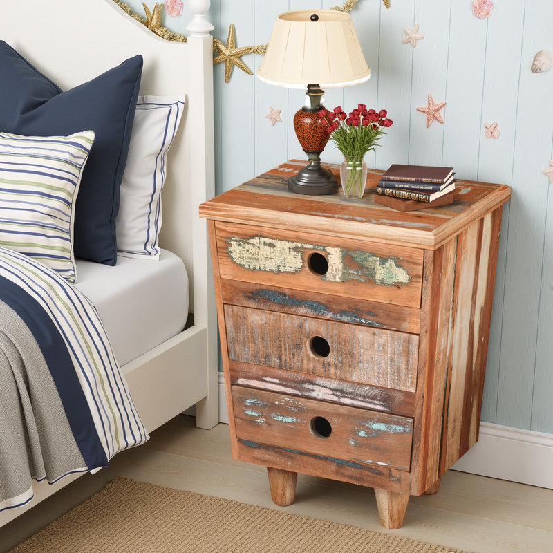 Reclaimed Wood Nightstand with 3 Drawers, Fully Assembled Rustic Side Table