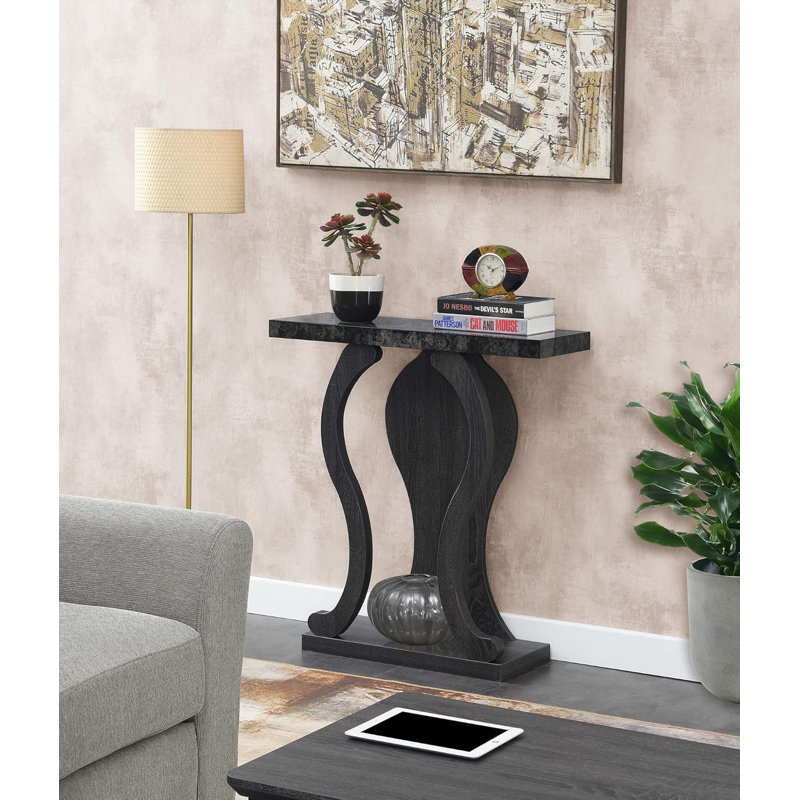 Console Table - Modern Sofa Table With Storage Shelves, Narrow Entryway Hall Table For Living Room, Display Accent Table, Black Faux Marble And Weathered Grey