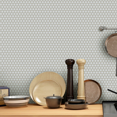 Porcetile Hex 10.24 in. x 11.82 in. Hexagon Glossy Porcelain Mosaic Wall and Floor Tile