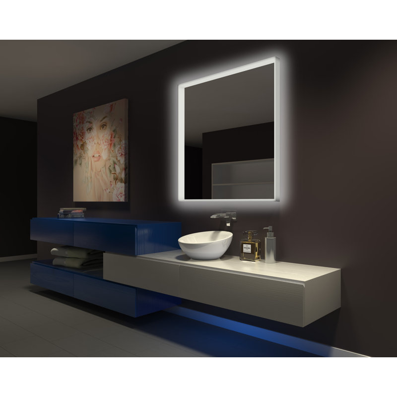Miroir mural meuble-lavabo/salle de bain illuminé acrylique, H 42 po x l 42 po