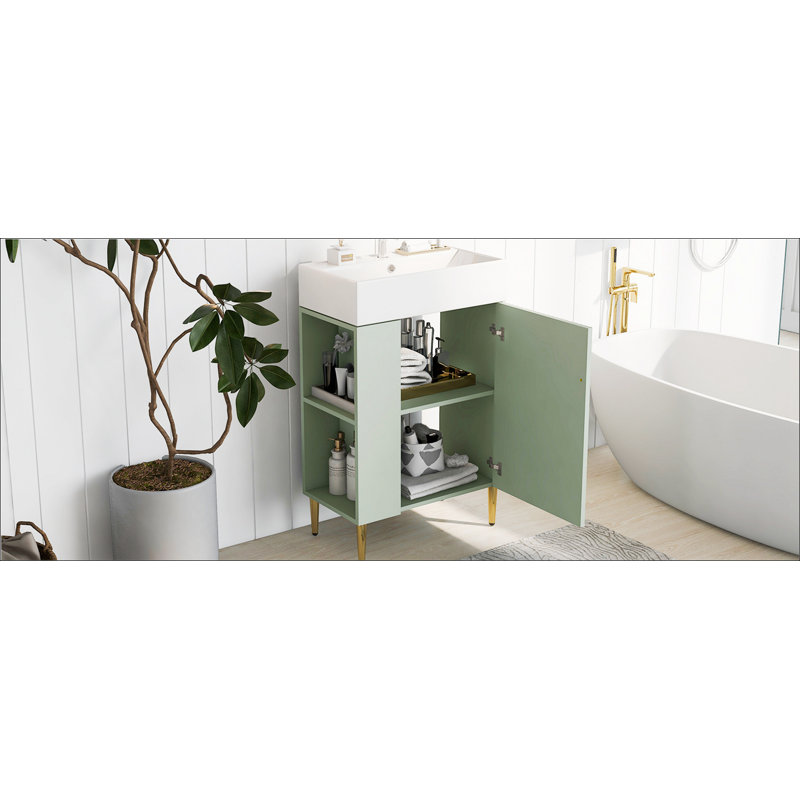 Meuble-lavabo 21,6 po, armoire combinée, meuble de rangement pour salle de bain, lavabo simple en céramique, rangement à gauche