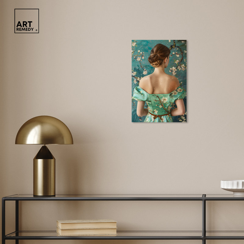 Elegant Green Floral Dress Canvas Wall Art, 15" x 10"