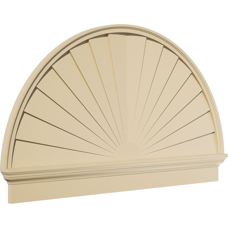 Half Round Signature Urethane Pediment, Primed Tan, 52" x 32.75" x 2.75", Combination, Sunburst