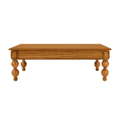 Rectangular Wooden Coffee Table With Storage Drawer, Vintage Cocktail Table With Solid Wood Gourd-Shaped Legs For Living Room,No-Tools Assembly (Natrual)
