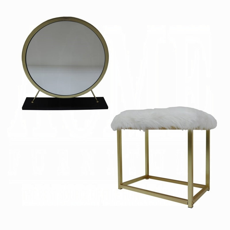 Miroir et tabouret de coiffeuse Adao, Noir/laiton
