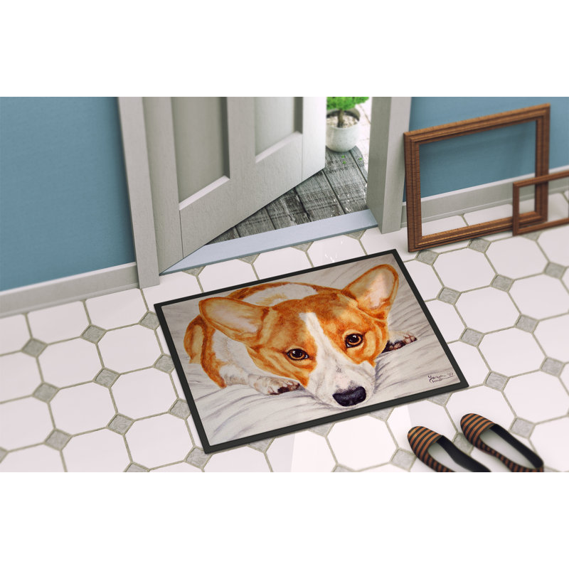 Tapis de porte d'extérieur antidérapant Tyro Fiona Corgi, Rectangle 2 pi x 3 pi
