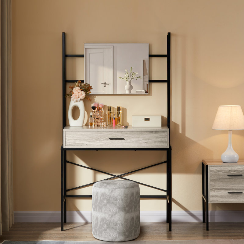 Oscar Dressing Table with Mirror, Grey
