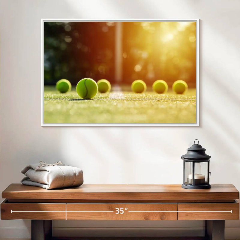 Balles de tennis ensoleillées, Cadre flottant blanc, 40 po x 27 po