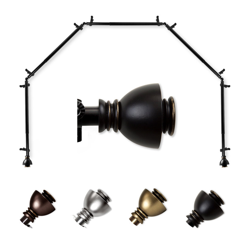 Ensemble de tringle à rideaux simple et quincaillerie pour fenêtre à 5 côtés Haubstadt, Noir, 18 à 28 po (de chaque côté)