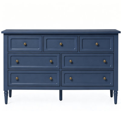 Classic 7-Drawer With Turned Spindle Legs & Antique Brass Knobs,53" W