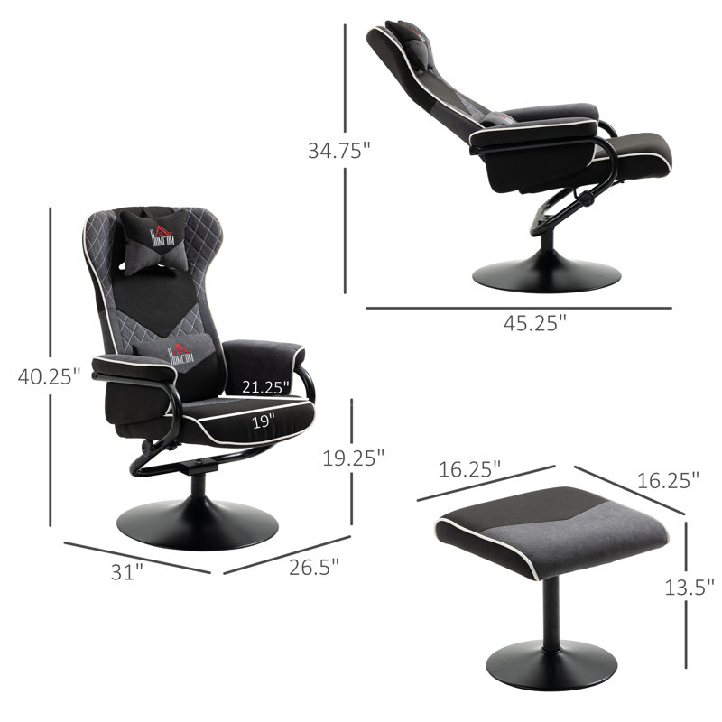 Fauteuil inclinable ergonomique pivotant de 31 po de largeur avec repose-pieds, Velours gris