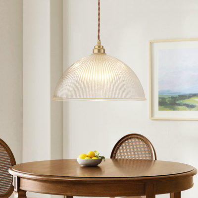 1 - Light Industrial Vintage Clear Ribbed Dome Shape Glass Pendant